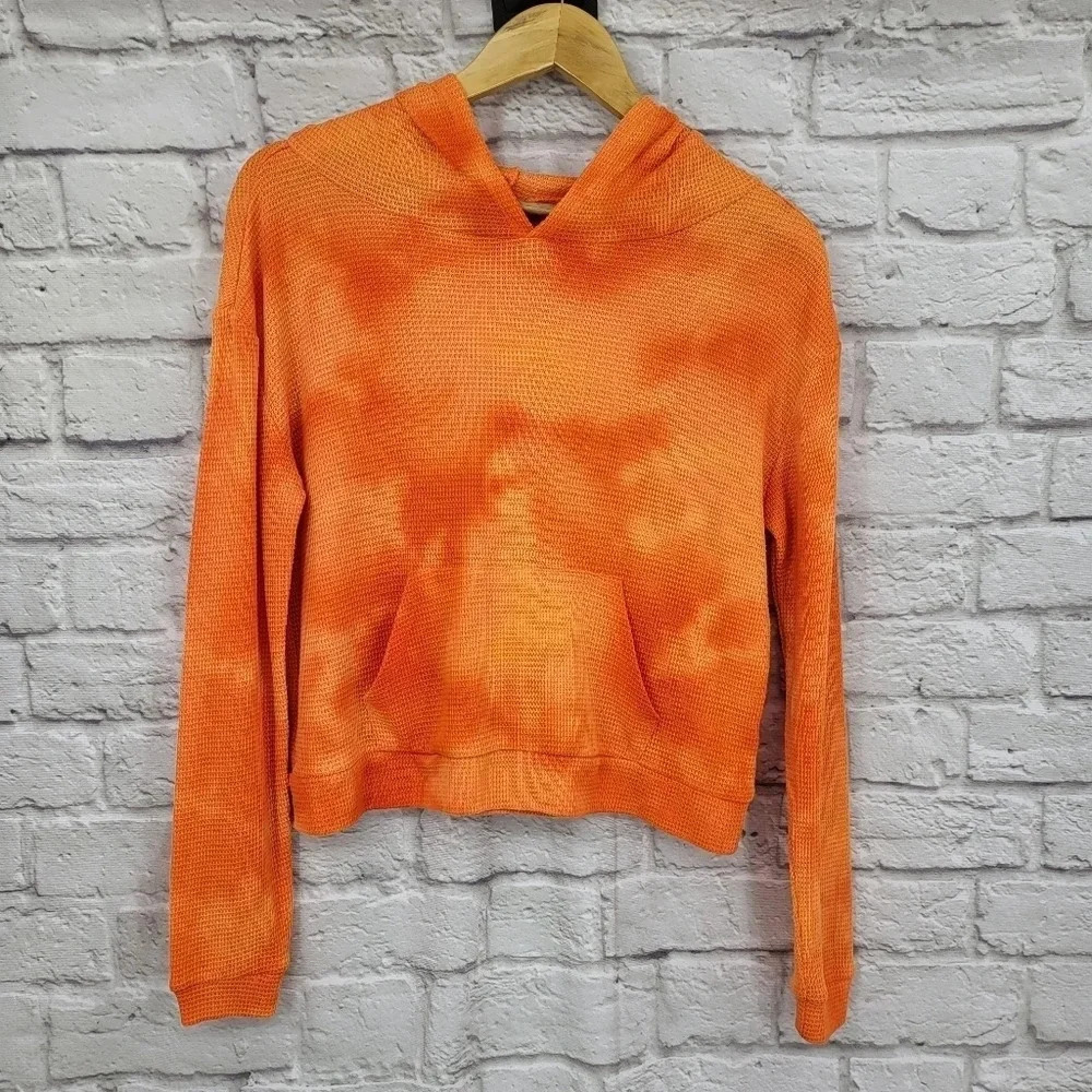 URBAN OUTFITTERS | Hooded Tie Dye Thermal Cropped Kangaroo Pocket Top Sz XS
